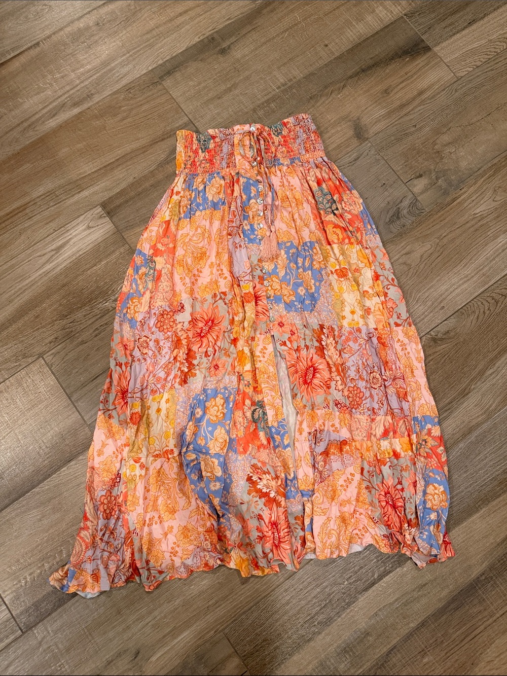 NWT Nicole Miller Smocked Waist Floral Maxi Skirt - Peach Floral